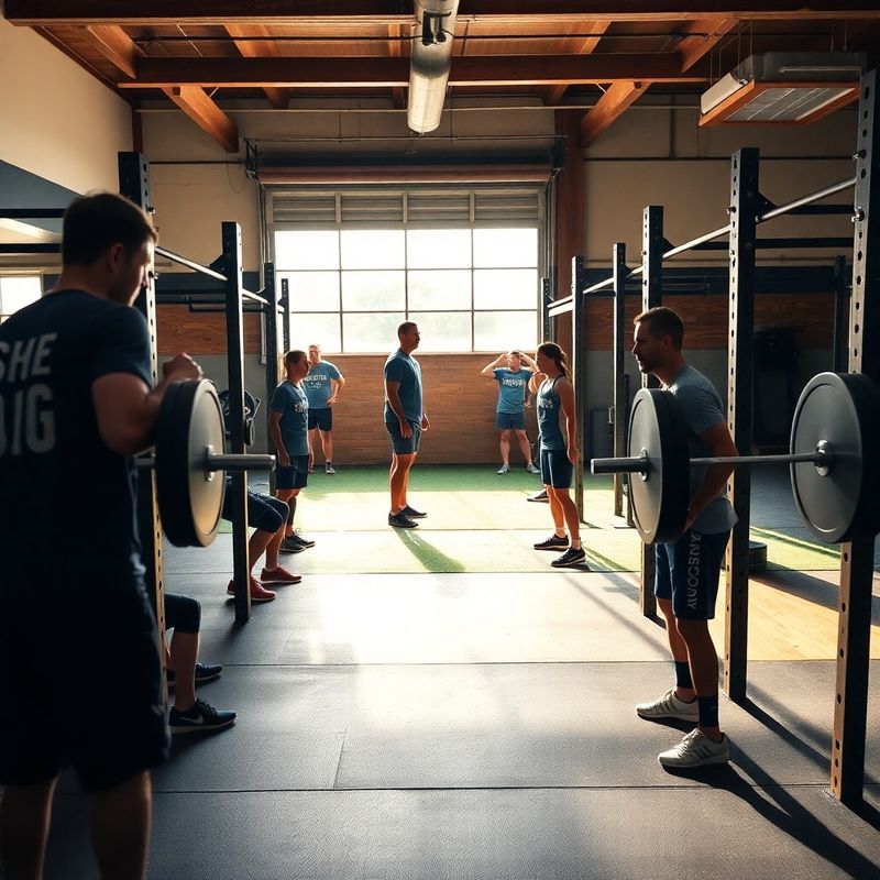Overhead view of a coached barbell class in progress at The House